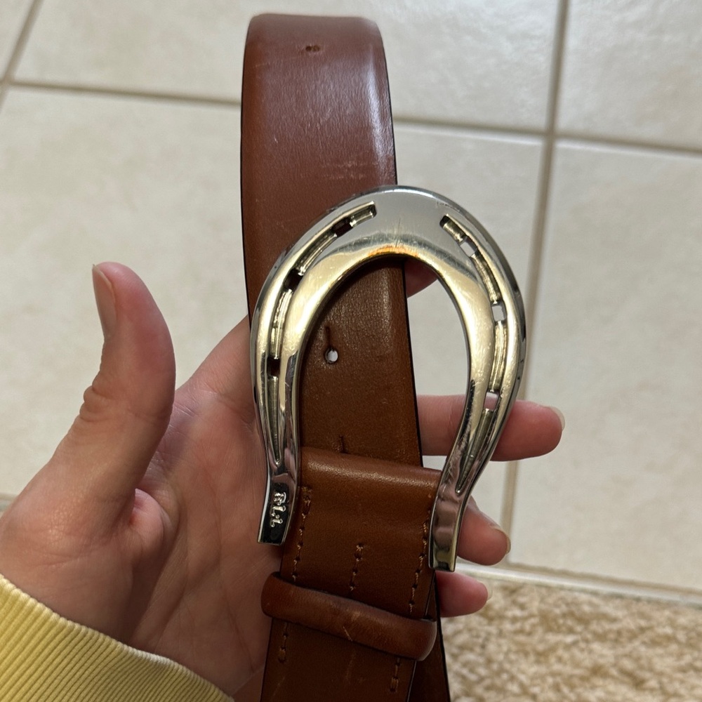 Ralph Lauren Brown Leather Belt with Silver Horseshoe Buckle- M/L